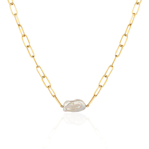 Golden Pearl Link Necklace